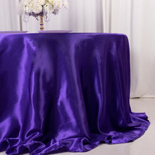 Purple Seamless Satin Round Tablecloth 132inch for 6 Foot Table With Floor-Length Drop