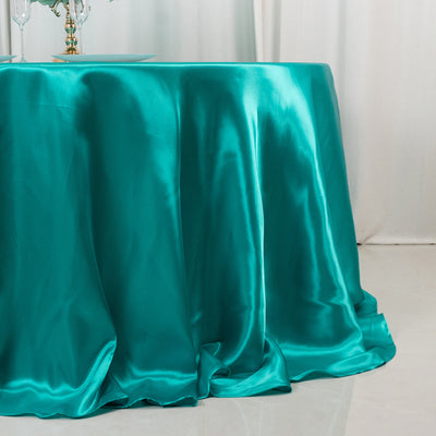 Satin Round Tablecloth 132" Turquoise - Seamless Table Cover
