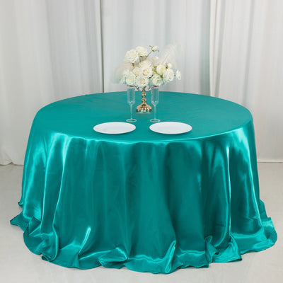 Satin Round Tablecloth 132" Turquoise - Seamless Table Cover