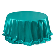 Turquoise Seamless Satin Round Tablecloth 132inch for 6 Foot Table With Floor-Length Drop