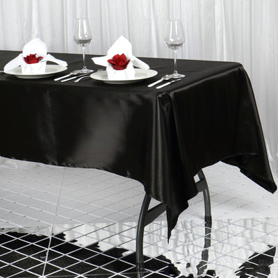 Satin Rectangular Tablecloth 60"x102" Black - Wrinkle-Resistant and Durable Table Cover for Exquisite Weddings & Events