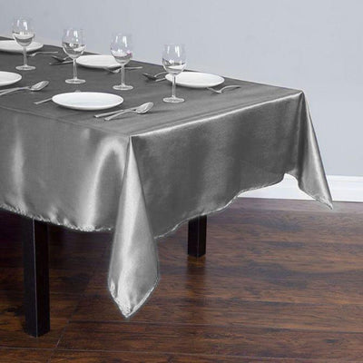 Satin Rectangular Tablecloth 60"x102" Silver - Wrinkle-Resistant & Durable Table Cover