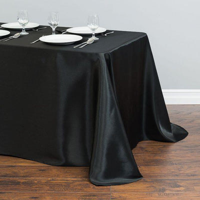 Satin Rectangular Tablecloth 90"x132" Black - Seamless Classy Table Cover for Weddings & Events