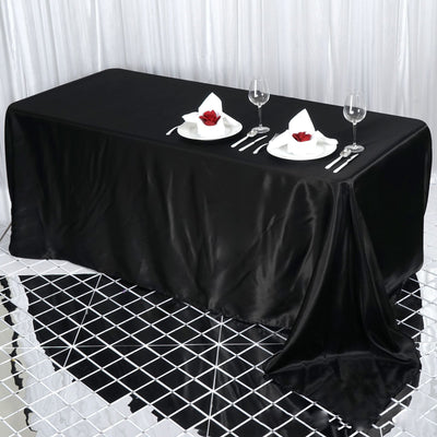 Satin Rectangular Tablecloth 90"x132" Black - Seamless Classy Table Cover for Weddings & Events