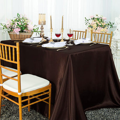 Satin Rectangular Tablecloth 90"x132" Chocolate - Seamless Table Cover