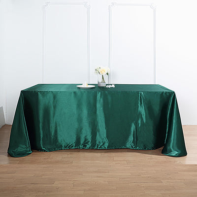 Satin Rectangular Tablecloth 90"x156" Hunter Emerald Green - Seamless Table Cover