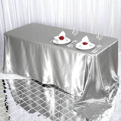Satin Rectangular Tablecloth 90"x132" Silver - Seamless Table Cover