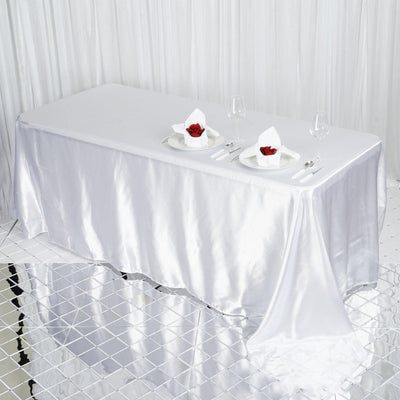 Satin Rectangular Tablecloth 90"x132" White - Seamless Classy Table Cover for Weddings & Events