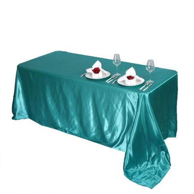 Satin Rectangular Tablecloth 90"x156" Turquoise - Seamless Table Cover