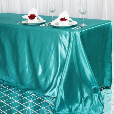 Satin Rectangular Tablecloth 90"x156" Turquoise - Seamless Table Cover