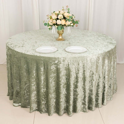 Premium Crushed Velvet Round Tablecloth 120" Sage Green - Seamless Soft & Reusable Table Cover