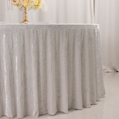 Premium Crushed Velvet Round Tablecloth 120" White - Seamless Soft & Graceful Reusable Table Cover