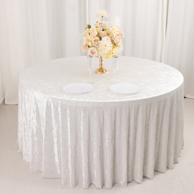 Premium Crushed Velvet Round Tablecloth 120" White - Seamless Soft & Graceful Reusable Table Cover