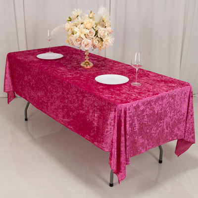 Premium Crushed Velvet Rectangle Tablecloth 60"x102" Fuchsia - Soft Textured Feel Reusable Table Cover