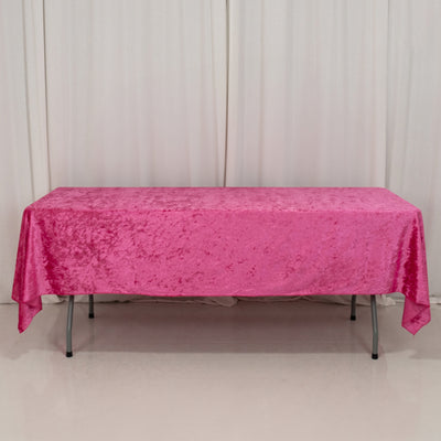Premium Crushed Velvet Rectangle Tablecloth 60"x102" Fuchsia - Soft Textured Feel Reusable Table Cover