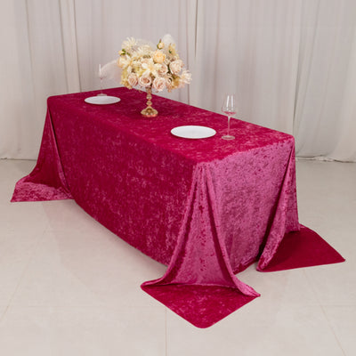 Premium Crushed Velvet Rectangle Tablecloth 90"x132" Fuchsia - Seamless Soft & Reusable Table Cover