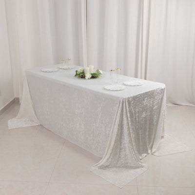 Premium Crushed Velvet Rectangle Tablecloth 90"x132" White - Seamless Soft & Sophisticated Reusable Table Cover