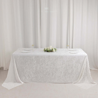 Premium Crushed Velvet Rectangle Tablecloth 90"x132" White - Seamless Soft & Sophisticated Reusable Table Cover