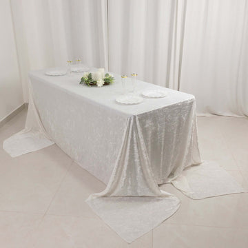 Opulent Elegance with White Crushed Velvet Rectangle Tablecloth