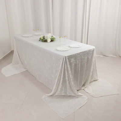 Premium Crushed Velvet Rectangle Tablecloth 90"x156" White - Seamless Soft & Luxe Reusable Table Cover