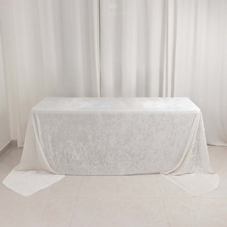 White Seamless Premium Crushed Velvet Rectangle Tablecloth - 90"x156" for 8 Foot Table