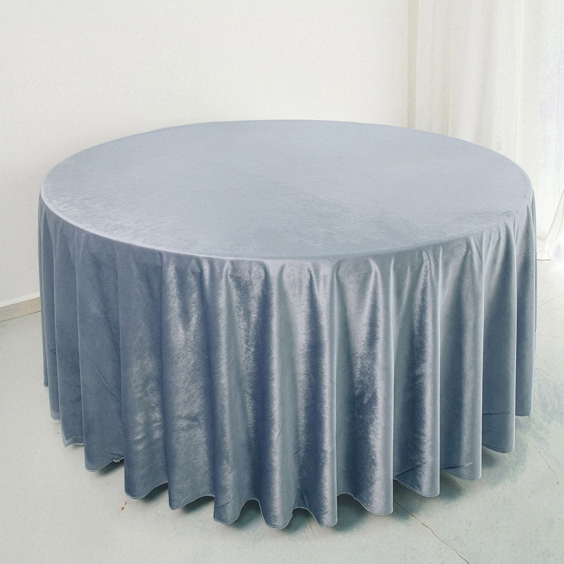 Premium Velvet Round Tablecloth In Dusty Blue 120 Inch Seamless Reusable 