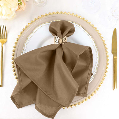 5 Pack Polyester Napkins 20"x20" Taupe - Durable & Wrinkle Resistant Dinner Napkins