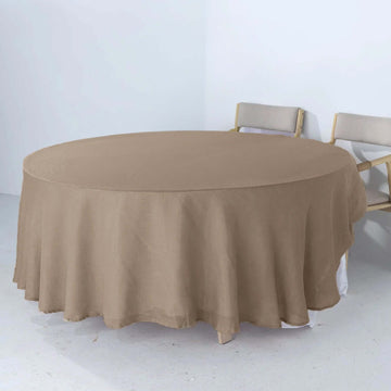 Taupe Seamless Linen Round Tablecloth, Slubby Textured Wrinkle Resistant Tablecloth 108"