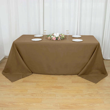 Elevate Your Event Decor with a Taupe Seamless Polyester Rectangular Tablecloth