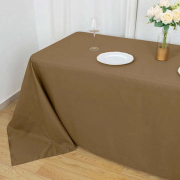 Create Memorable Events with a Taupe Seamless Polyester Rectangular Tablecloth