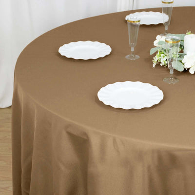 Polyester Round Tablecloth 108" Taupe - Durable and Stain-Resistant for Easy Maintenance