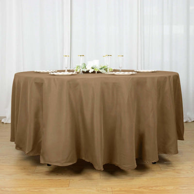 Polyester Round Tablecloth 108" Taupe - Durable and Stain-Resistant for Easy Maintenance