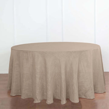 Taupe Seamless Round Tablecloth, Linen Table Cloth With Slubby Textured, Wrinkle Resistant 120" for 5 Foot Table With Floor-Length Drop