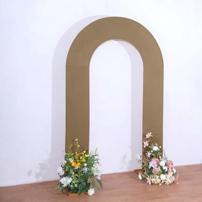 Taupe Spandex Fitted Open Arch Backdrop Cover, Double-Sided U-Shaped Wedding Arch Slipcover 8ft