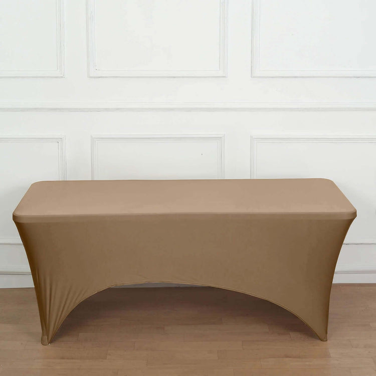 Taupe Stretch Spandex Rectangle Tablecloth 8ft Wrinkle Free Fitted Table Cover