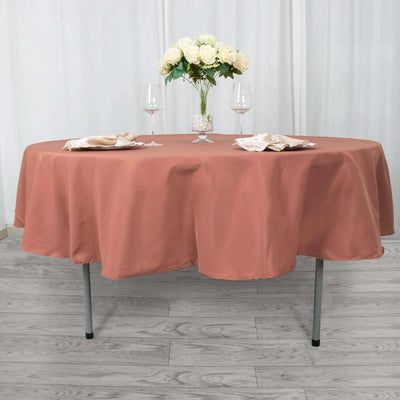 Premium Polyester Round Tablecloth 90" Terracotta (Rust) - 220GSM Wrinkle-Resistant & Durable Table Cover