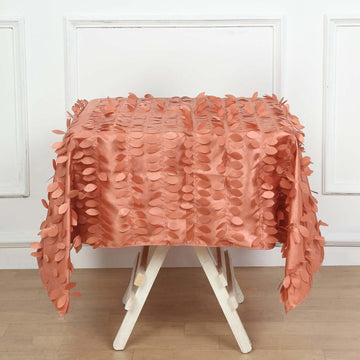 Terracotta (Rust) 3D Leaf Petal Taffeta Fabric Seamless Square Tablecloth - 54"