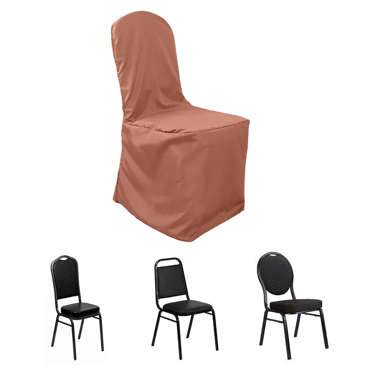 Terracotta (Rust) Polyester Banquet Chair Cover, Reusable Stain Resistant Slip On Chair Cover