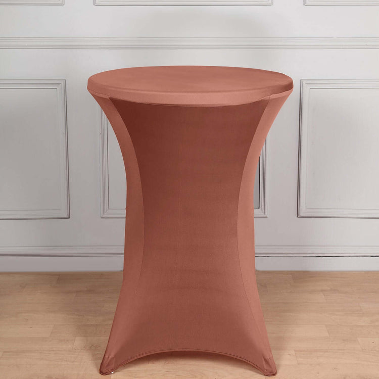 Terracotta (Rust) Spandex Cocktail Table Cover, Fitted Stretch Tablecloth for 24"-32" Dia Tables