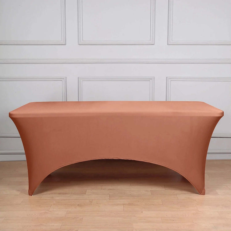 6ft Terracotta (Rust) Spandex Stretch Fitted Rectangular Tablecloth