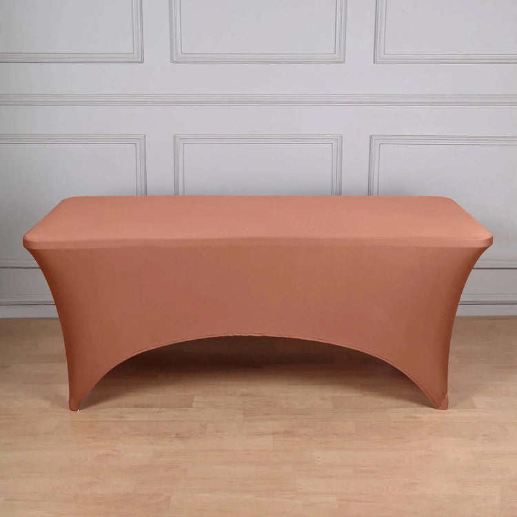 Terracotta (Rust) Stretch Spandex Rectangle Tablecloth 8ft Wrinkle Free Fitted Table Cover