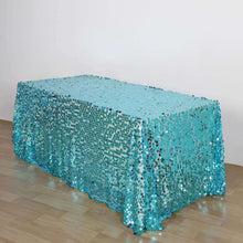 90x156 Turquoise Big Payette Sequin Rectangle Tablecloth Premium