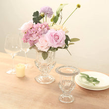 2 Pack Clear Glass Flower Vases in Classic Roman Urn Style, Mini Pedestal Vase Table Centerpieces