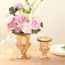 2 Pack Amber Gold Glass Flower Vases in Classic Roman Urn Style, Mini Pedestal Vase Table