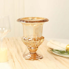 2 Pack Amber Gold Glass Flower Vases in Classic Roman Urn Style, Mini Pedestal Vase Table