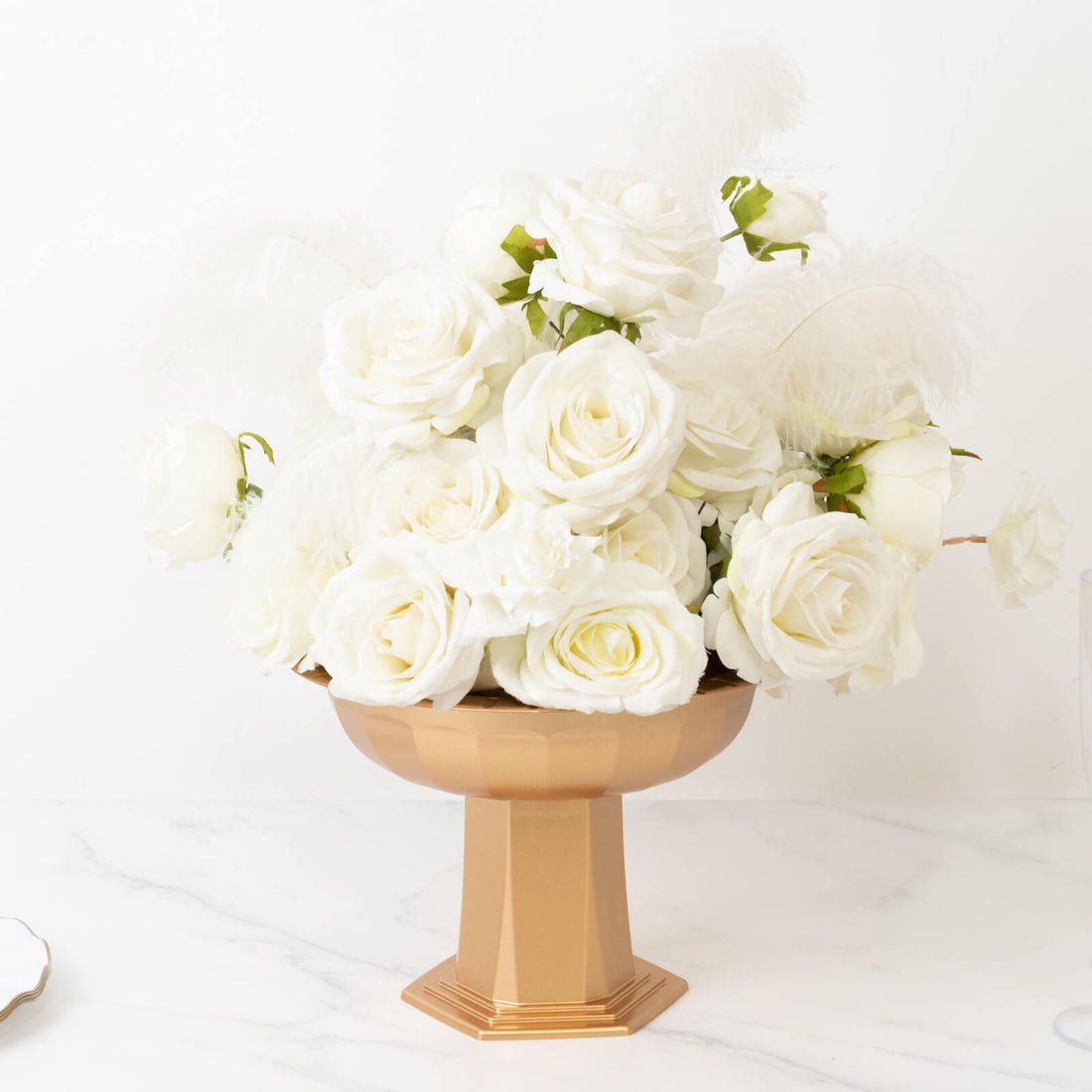 3 Pack Gold Roman Footed Pedestal Bowl Vases 10x7inch Plastic Compote Flower Stand Table Centerpiece