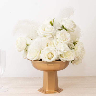 3 Pack Gold Roman Footed Pedestal Bowl Vases, 10"x7" Plastic Compote Flower Stands for Table Centerpiece Arrangements