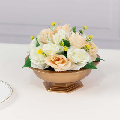 3-Pack Plastic Flower Vases Footed Compote Bowl 10" Roman Style Gold - Round Pedestal Centerpieces