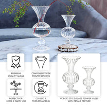 Set of 4 Clear Nordic Style Glass Flower Vases with Petals Texture, Vintage Transparent Bud Planter