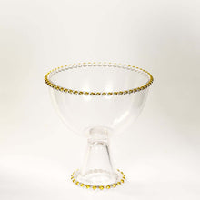 Clear Compote Pedestal Bowl Glass Flower Vase With Gold Beaded Trim, Round Footed Candy#whtbkgd